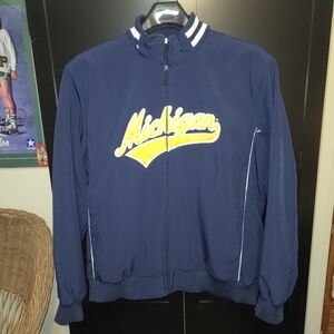 Michigan Wolverines Full Zip Jacket XL Navy Blue Gold Script Campus Drive Coat